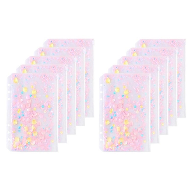 Classeur de format A6, pochette à fermeture éclair, support de sac pour Journal à 6 anneaux, sacs à feuilles larges, 10 pièces: Default Title