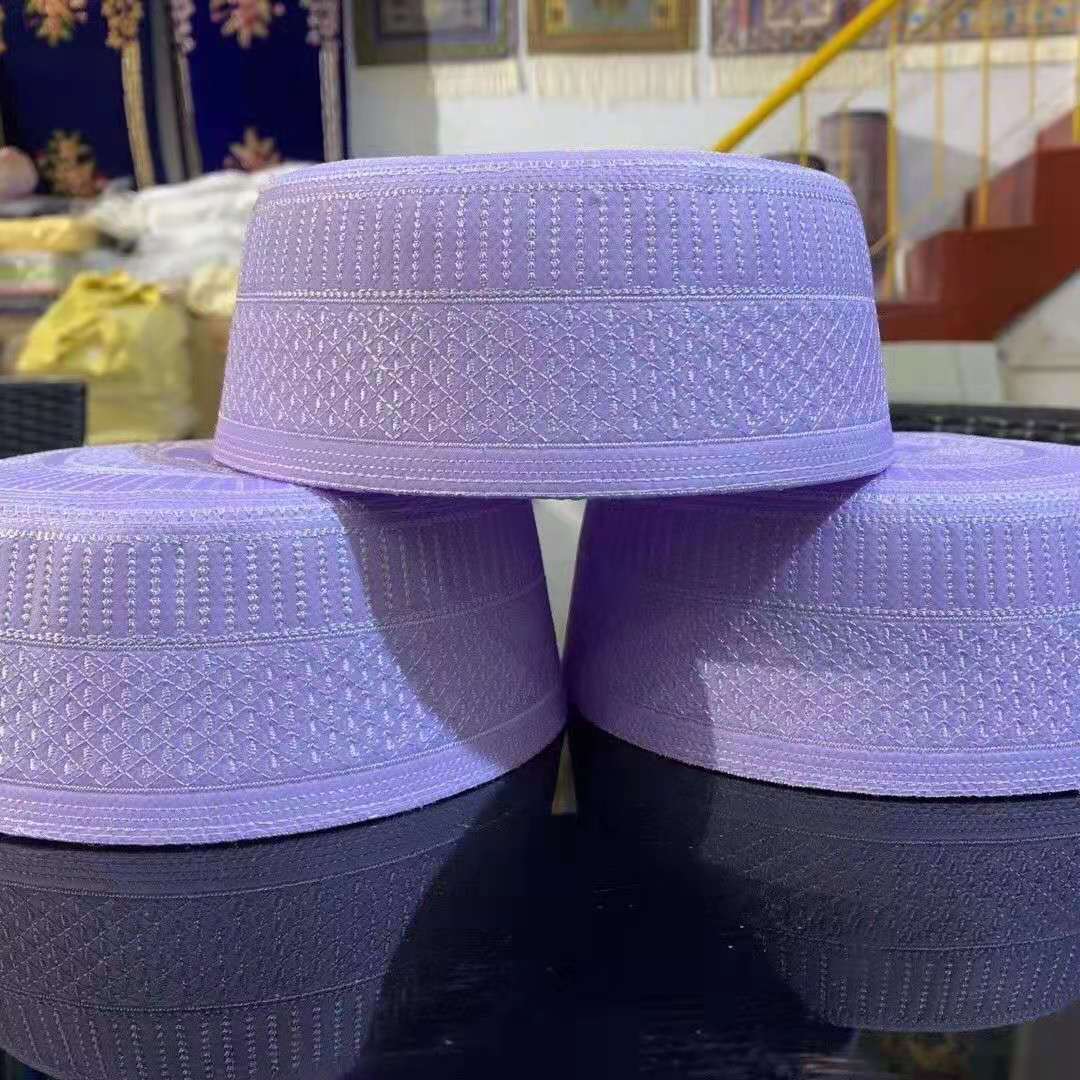 Chapeau pour hommes et femmes, Turban à dessus plat, arabie saoudite, casquette musulmane, prière Islam égyptien, Kufi Topi imprimé, broderie d&#39;été et d&#39;hiver: 037002 purple / 59cm