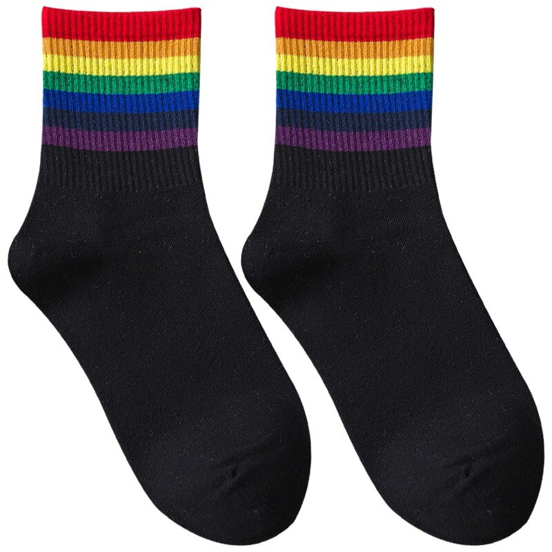 2 Pcs Rainbow Vrouwen Sokken Multi-Kleuren Voor Yoga Zachte Ademende Mannen Sokken Gym Basketbal Sport Sokken sportkleding Accessoires: Black red