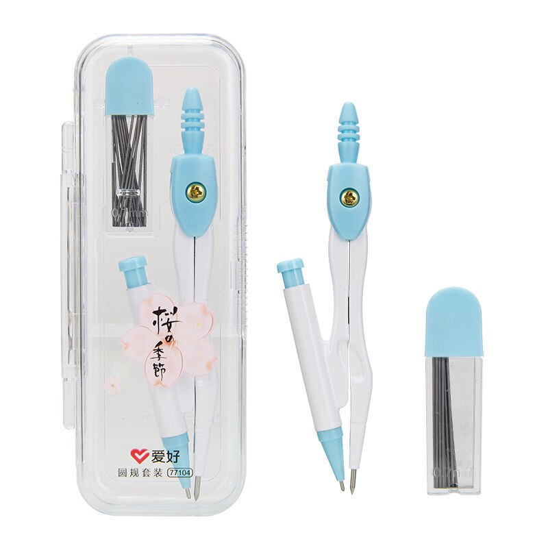 8pcs/set Compasses Ruler Stationery Set Math Geometry Tools for Students To Draw School Office Supplies: 2pcs-set-blue