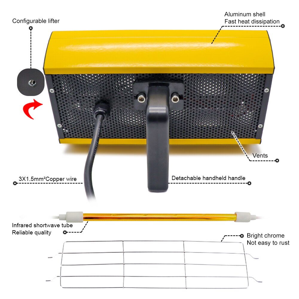 2000W Infrared Paint Curing Lamp for Drying Paint Dryer Heating Lamp Heater Infrared Lamp Light Shortwave Spray Paint Booth