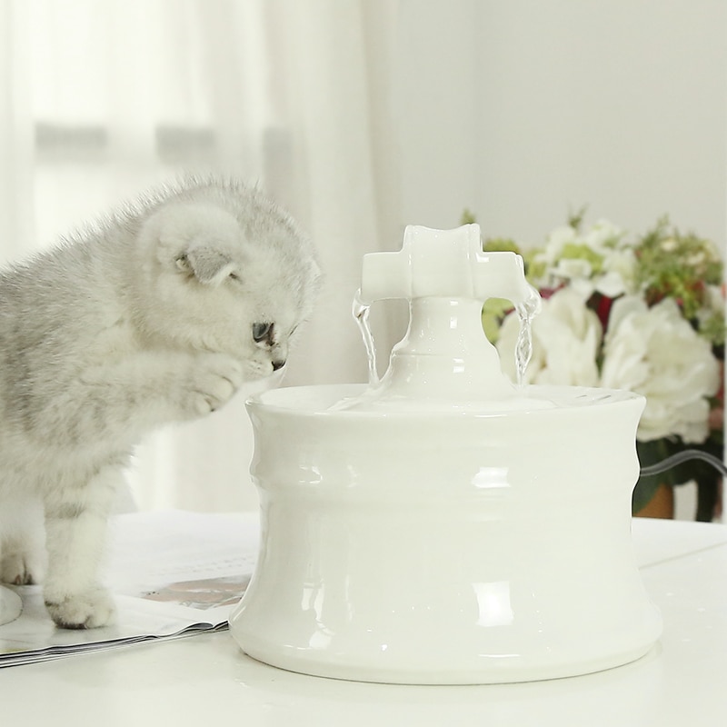 Keramik Wasser Brunnen Für Katzen Lebensmittel Schüssel Haustier Produkte Automatische Trinken Schüssel Für Katzen Hund Stumm Feeder Spender UNS/ EU/USB