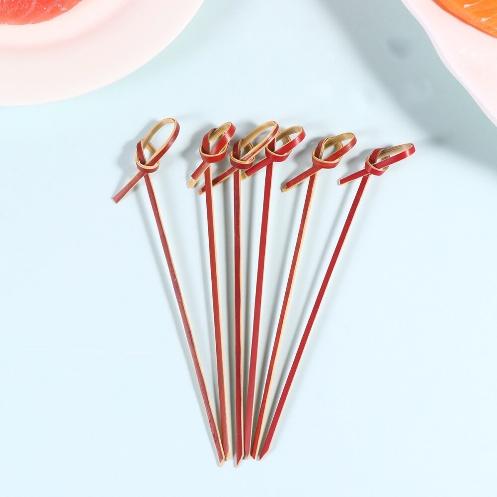 200 Pcs 10.5Cm Wegwerp Dikker Cocktail Picks Knoop Bamboe Fruit Voorgerecht Drinken Voedsel Picks Sticks Feestartikelen (Zwart): Red