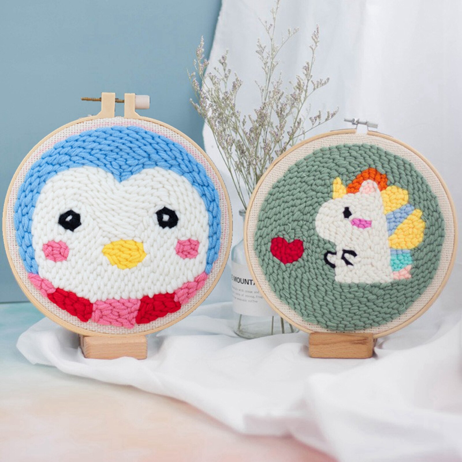 Punch Needle Embroidery Kit with Basic Tools Hand Craft Cartoon Pattern 20cm