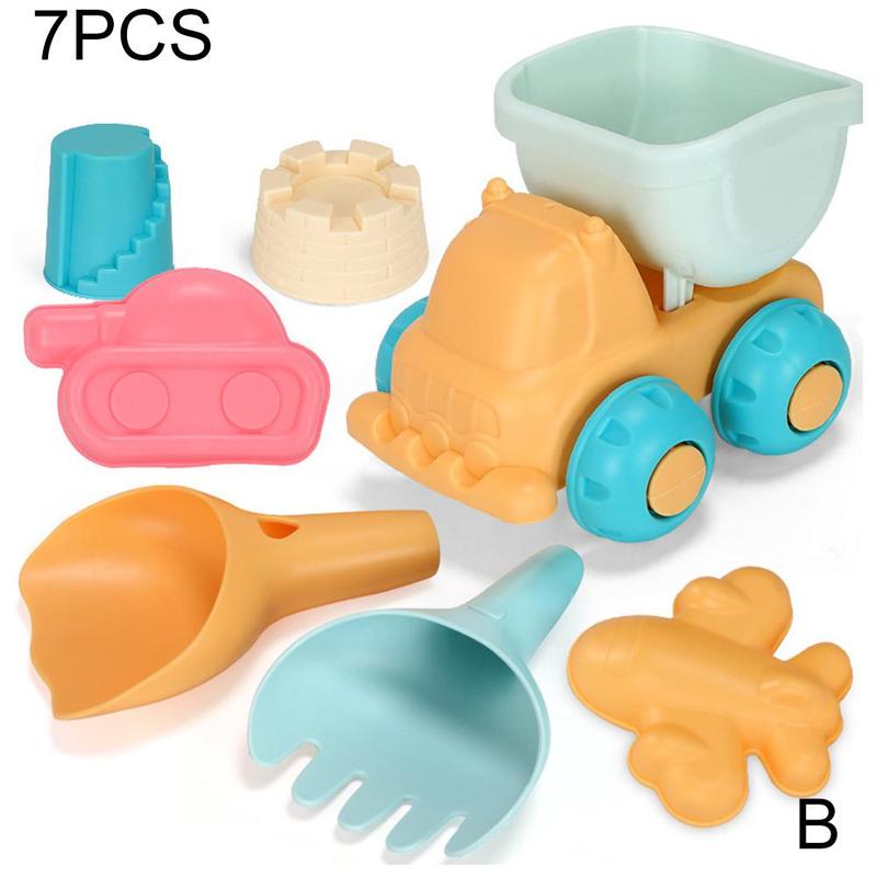 Summer Children Sandbox Set Kids Beach Toys Baby Beach Play Set Sand Play Sand Dredging Tools Sand Water Game Play Bath Toys: 7 PCS