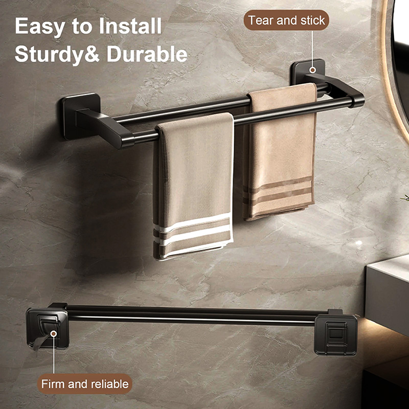 Badkamer Handdoekrek Zwarte Handdoekhouder Muurbevestiging Geen Boorbevestiging 40/50cm Keukenhanddoekstang Aluminium Dubbele Bar 2 Tier Rail