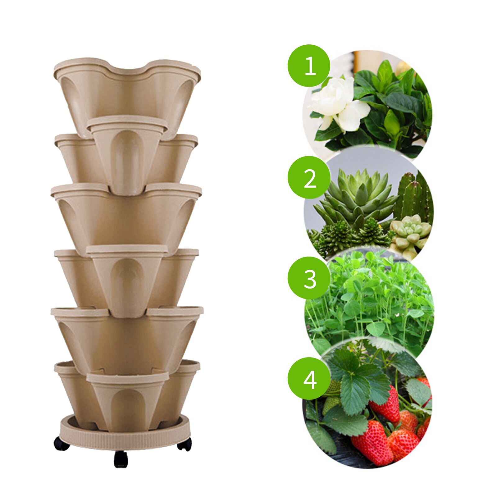 Vertical Stackable Strawberry Planter Pot Removable Universal Wheel Tray Plant Gardening Stacking Seedling Holder Home Garden