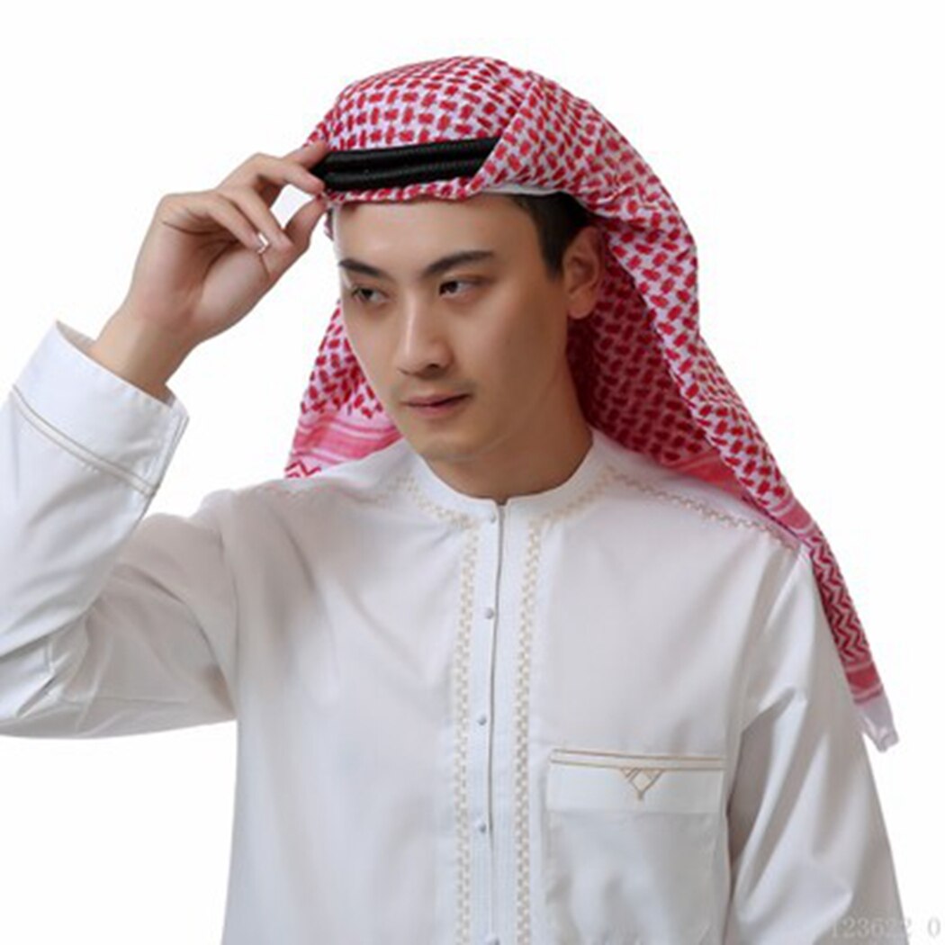 Islamitische Mannen Hoofd Sjaal Traditionele Kostuums Mannen Plaid Headwrap Tulband Moslim Hijaabs Dubai Arabische Ramadan Bid Caps 135*135cm: 001