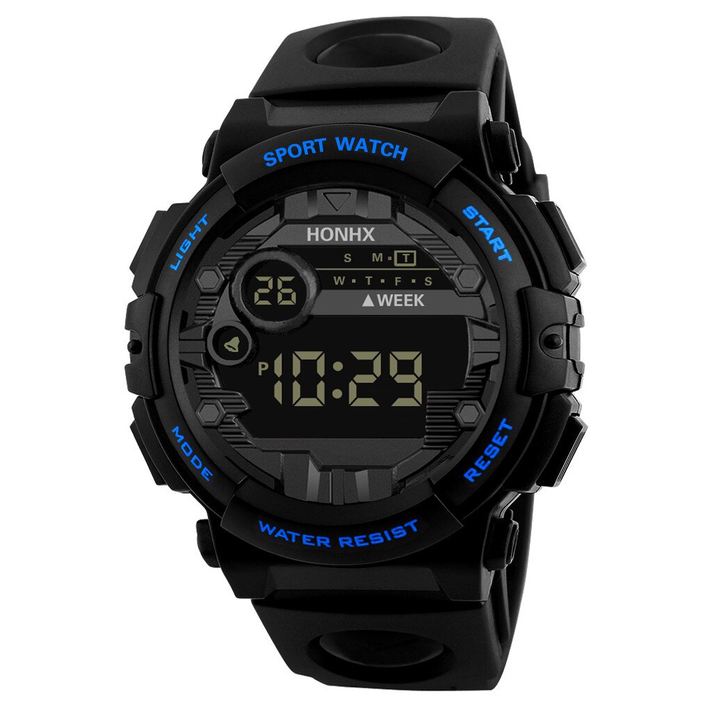 Honhx Luxe Mannen Digitale Led Horloge Datum Sport Outdoor Elektronische Horloge Mannetjes Universele Klok Ronde Horloges Montre Homme: Blauw