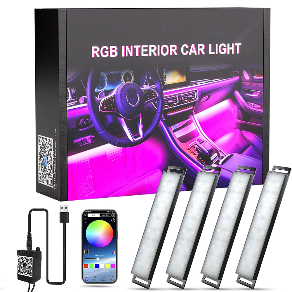 Interior do carro ambiente rgb led luz néon multi-cor sincronização de música dinâmica com controle de aplicativo universal fácil instalação luzes automáticas: Cristal Azul