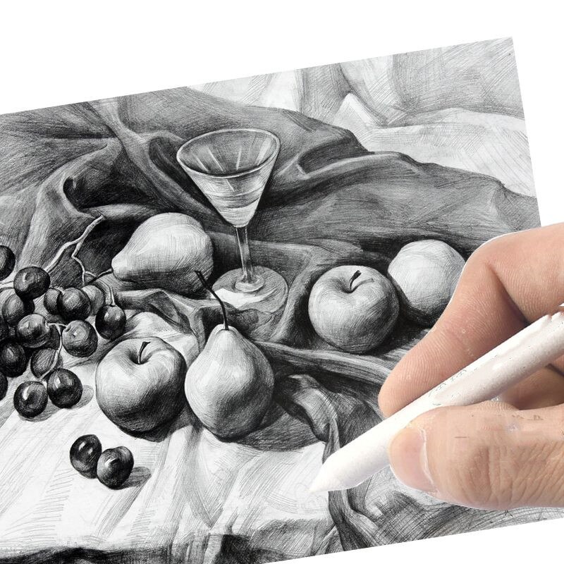6pc Art blanc dessin stylo tache souche bâton pour riz papier dessin charbon de bois croquis peinture stylo papier rouleau crayon Tortillon