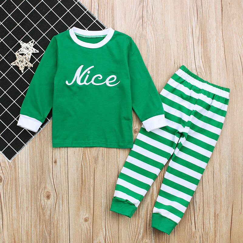 Kids Girls Pijamas Winter Pajamas Baby Boys Sleepwear Toddler Children Green White Striped Christmas Pajamas