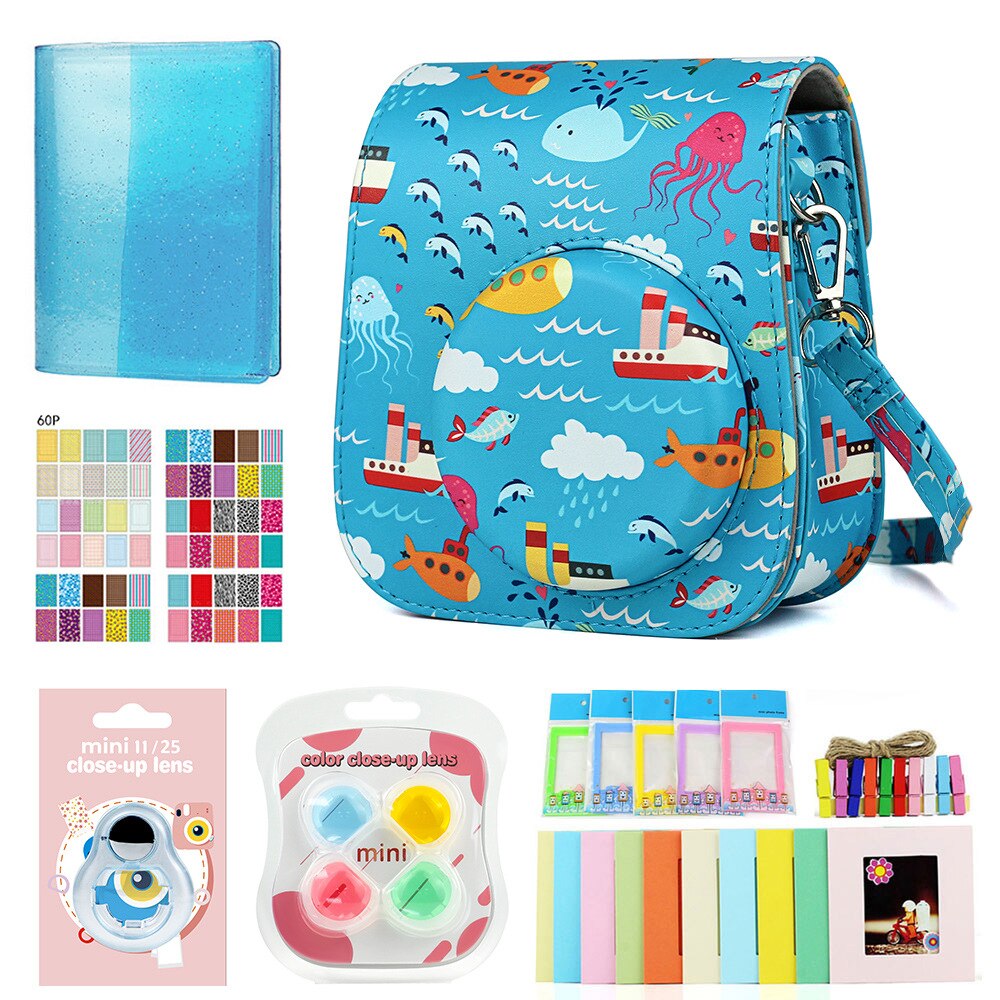 Fujifilm-Kit de accesorios para cámara Instax Mini 9, 8, 8 +, bolsa con correa para el hombro, álbum de fotos, marco de película, filtros, juego de lentes para Selfie: deep blue boad