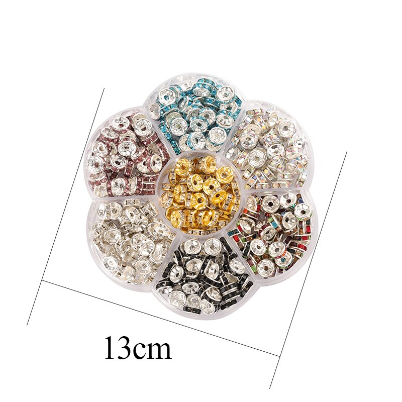 350pcs/set 8mm Rhinestone Spacer Beads for DIY Jewelry Making Beading Bracelet Necklace Findings Mixed Color Beads Accessories