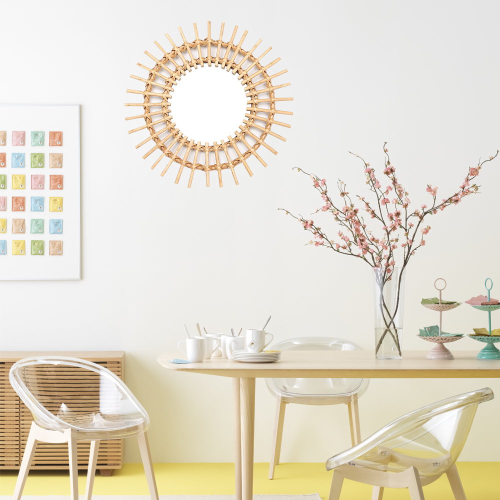Espejo redondo de ratán para maquillaje, colgante de pared, nórdico, decoración artística innovadora