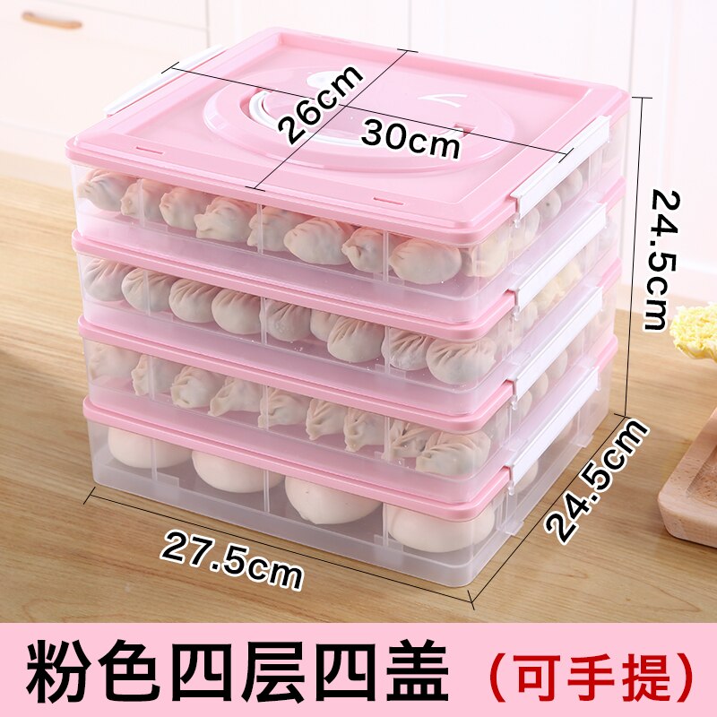 Husholdningskøleskab flerlags plastik madkasse dumplings boller frossen opbevaringsboks  mx6211459: 4 tier-pink