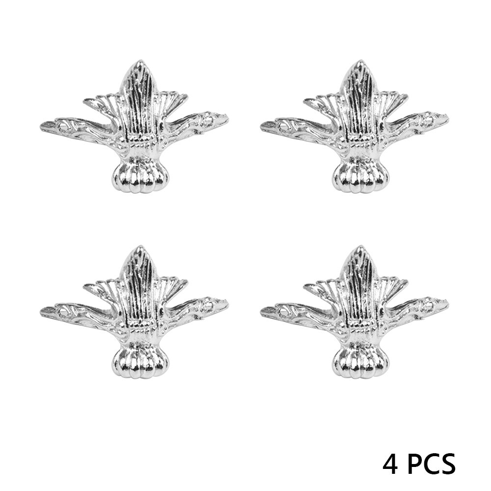 4PCS Antique Jewelry Wood Box Feet Leg Corner Protector Triangle Rattan Carved Decorative Bracket For Furniture Hardware: Silver HJ02