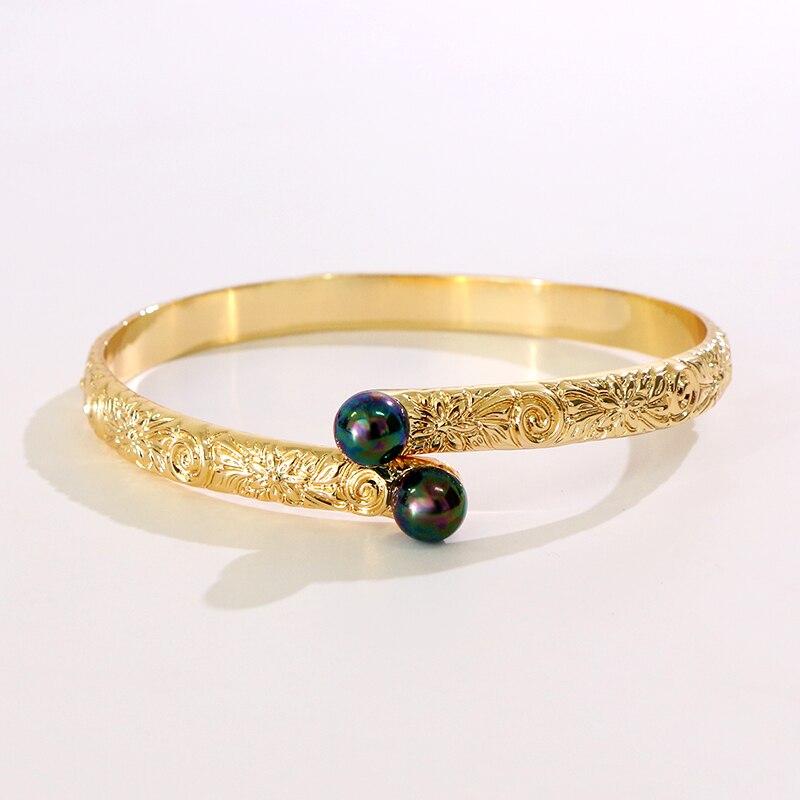 Säg hej 7-9 cm polynesiska hawaiiska samoa marshall stil grå pärlor män kvinna guldfärg armband armband  k6508: 9cm