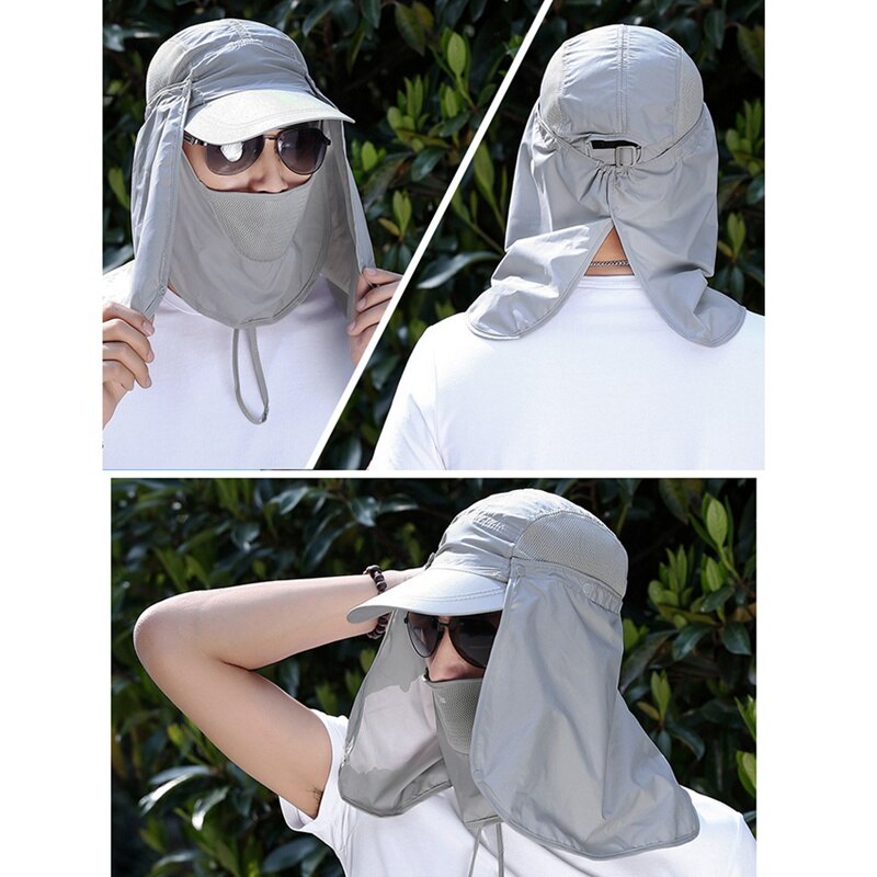 Sun Hat Sun Caps Flap Hats Summer Men Women Sun Visor Cap Folding Removable Neck Face Mask Head