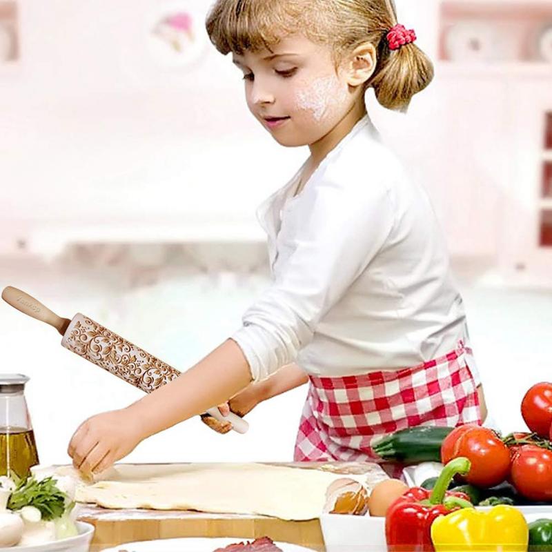 Kerst Embossing Rolling Pin Koekjes Bakken Noodle Biscuit Fondant Taart Deeg Gegraveerde Roller Rendier Sneeuwvlok Bakvormen