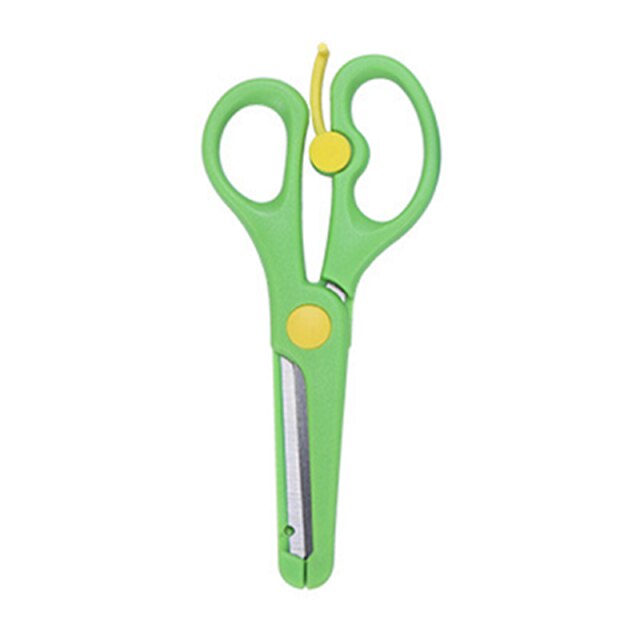 1PC Safety Sleeve Stainless Steel Scissors Safe Student Spring Scissor Children Paper Scissors Cutting Stationery Supplies: Green