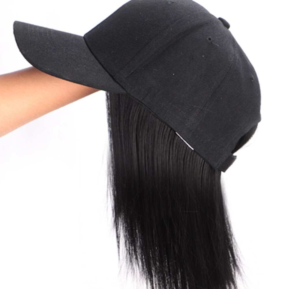 Baseball Hat with Hair Attached for Women Extension Synthetic Short Bob Hairstyles Hat Easy to Use Adjustable Black Baseball Hat: Black-Natural black