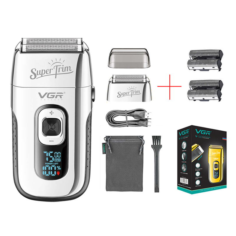 Professionele Kapper Scheerapparaat Baard Trimmer Shaper 3-Speed Elektrische Scheerapparaat Bald Head Scheren Machine Baard Scheerapparaat Voor Mannen: Silver with 2 head