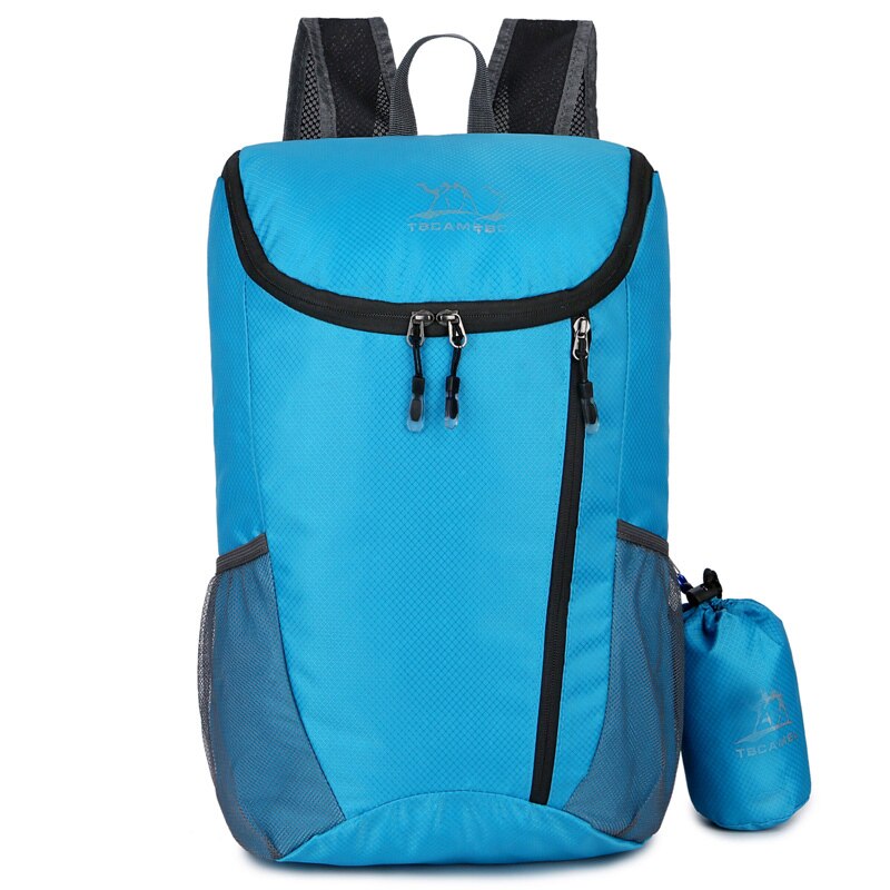 nueva mochila de almacenamiento ligero Unisex Casual bolsa de viaje plegable mochila al aire libre montañismo bolsa Paquete de piel: Azul