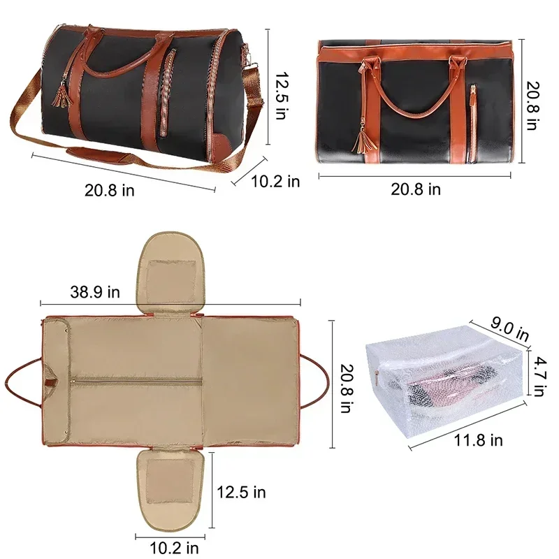 , bolsa grande de almacenamiento plegable de PU para traje, bolsa plegable de viaje para mujer, bolsa de ropa práctica, bolsa de lona, bolsa de viaje de negocios para mujer