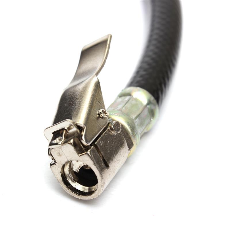 Motorcycle Self-locking Chuck Car Tire Pressure Meter Air Inflator Rubber Hose 370mm Zinc Alloy
