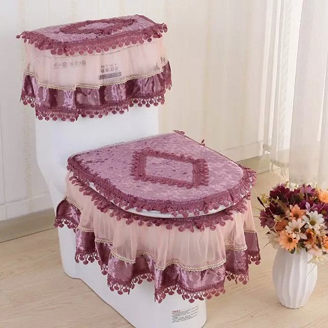 Asiento de inodoro de encaje para baño, cubierta de tanque de agua, Cubierta superior, juego de almohadillas de inodoro, cojín Protector de inodoro con estampado Floral de tres piezas: 6