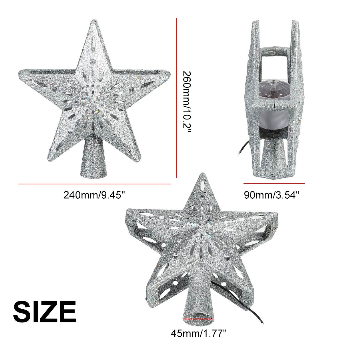 3D Glitter Star Lighted Christmas Tree Topper with Snowflake Projector Lighted Christmas Decorations for Tree EU Pulg