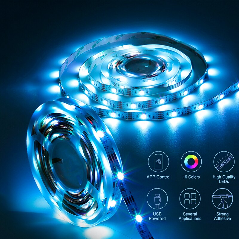 Smart LED Strip Lights 50Ft 5050 RGB LED Rope Lights Music Sync Bluetooth App Controlled Remote Color Changing TV Back Lights
