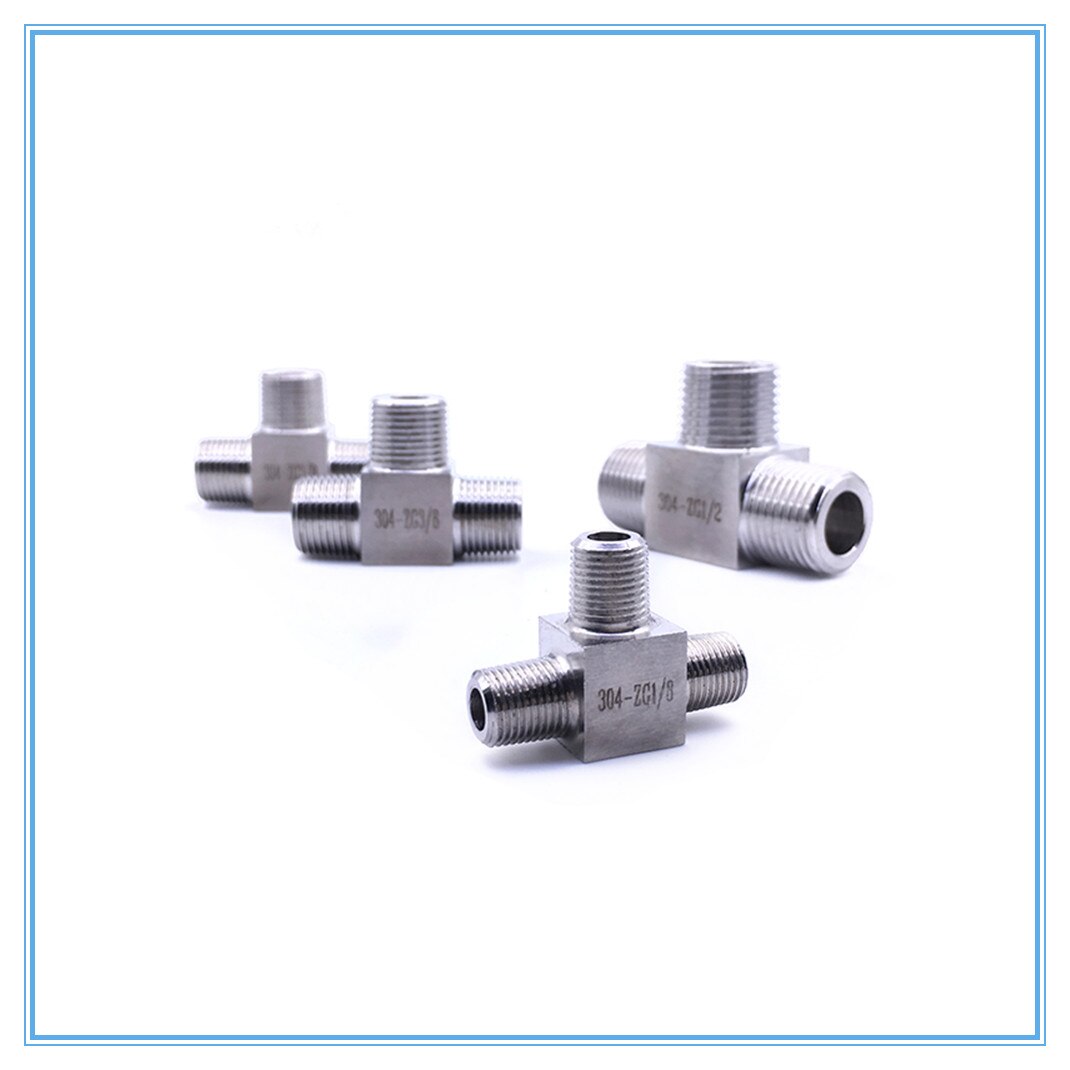 T Type conversion high pressure Fittings 1/8" 1/4" 3/8" 1/2" Male Tee 3 Way Pipe Fitting 304 Stainless Steel Water Gas Oil