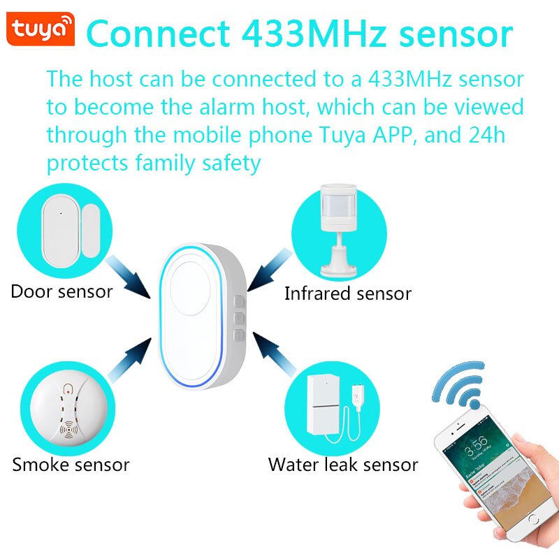 Wireless WiFi Doorbell Tuya Smart Home Security Alarm System Connect 433MHz Detector Alert Mode Welcome Doorbell LED Lights Kit