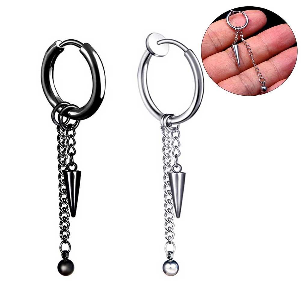 1Pc Men Long Chain Ear Piercing Loop Clip Hoop Earring Jewelry trendy