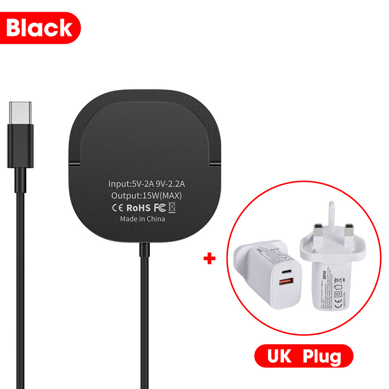 15W Magnetische Draadloze Oplader Voor Iphone 13 12 Pro Max Mini Qi Fast Charge Voor Samsung Usb C Pd adapter Originele Magneet Charger: Black With UK Plug