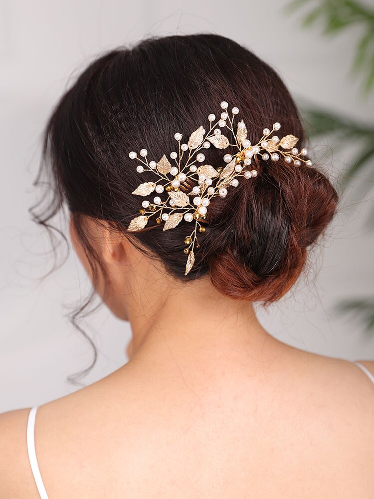 Épingles à cheveux de mariée pour femmes, peigne Vintage en perles, pour coiffure dorée, accessoire de coiffure pour mariée, mariage