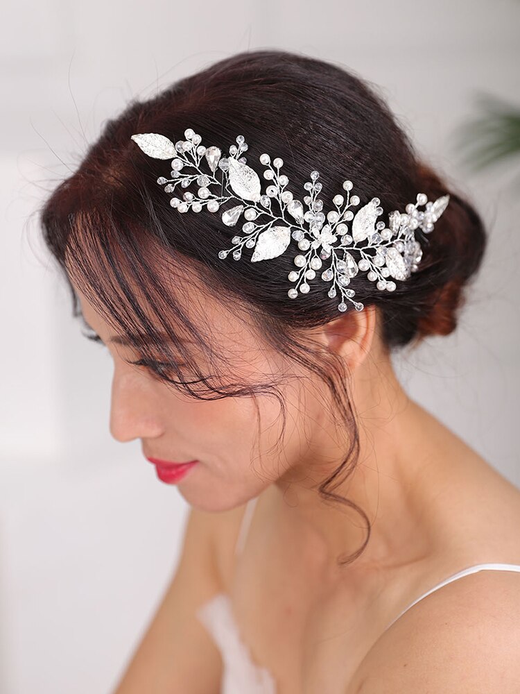 Tocados de boda de , tocados de plata, tocado de hojas Vintage, para mujer, joyería para el cabello, diadema nupcial