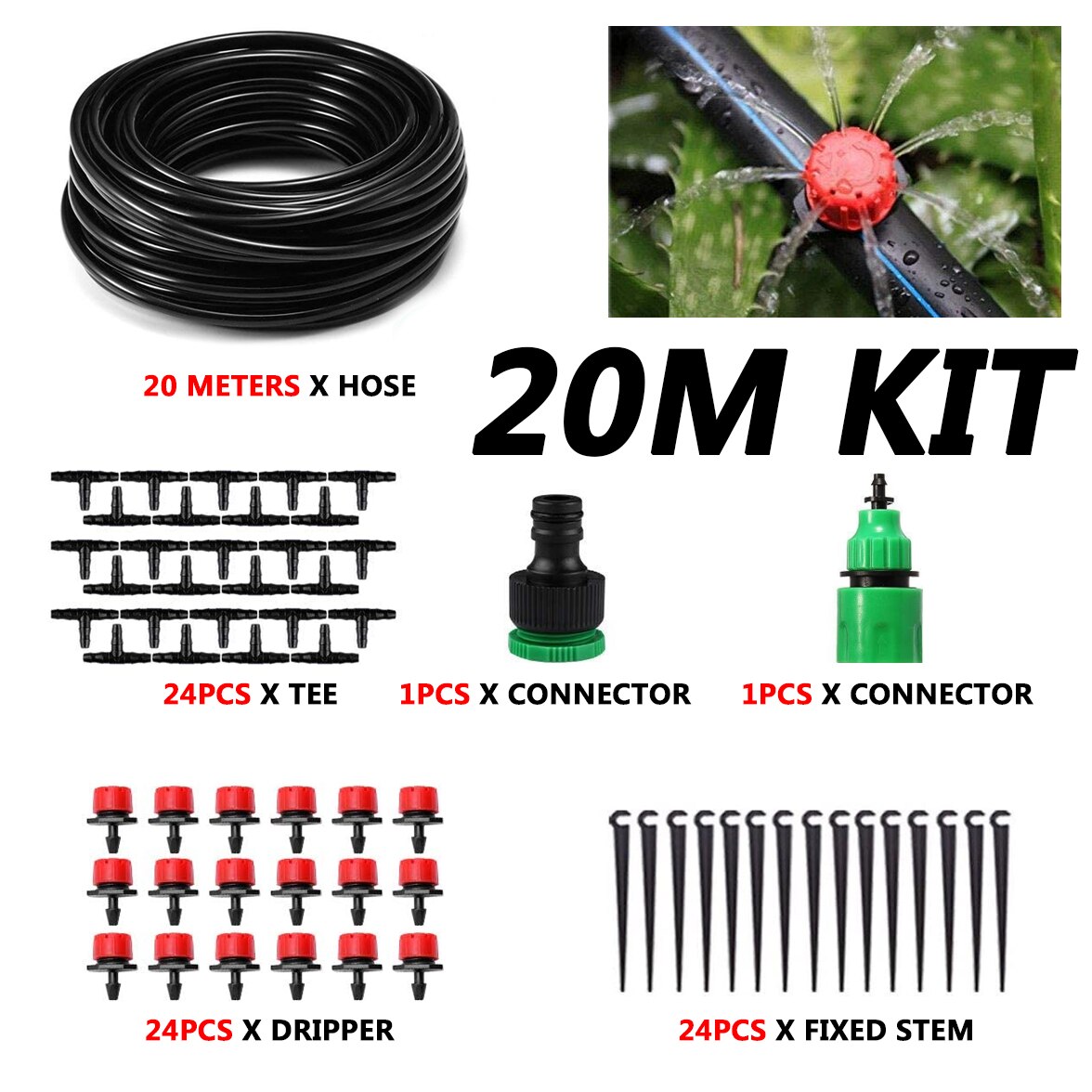 40M-5M DIY Drip Irrigation System Automatic Watering Garden Hose Micro Drip Watering Kits with Adjustable Drippers: 20m Kit