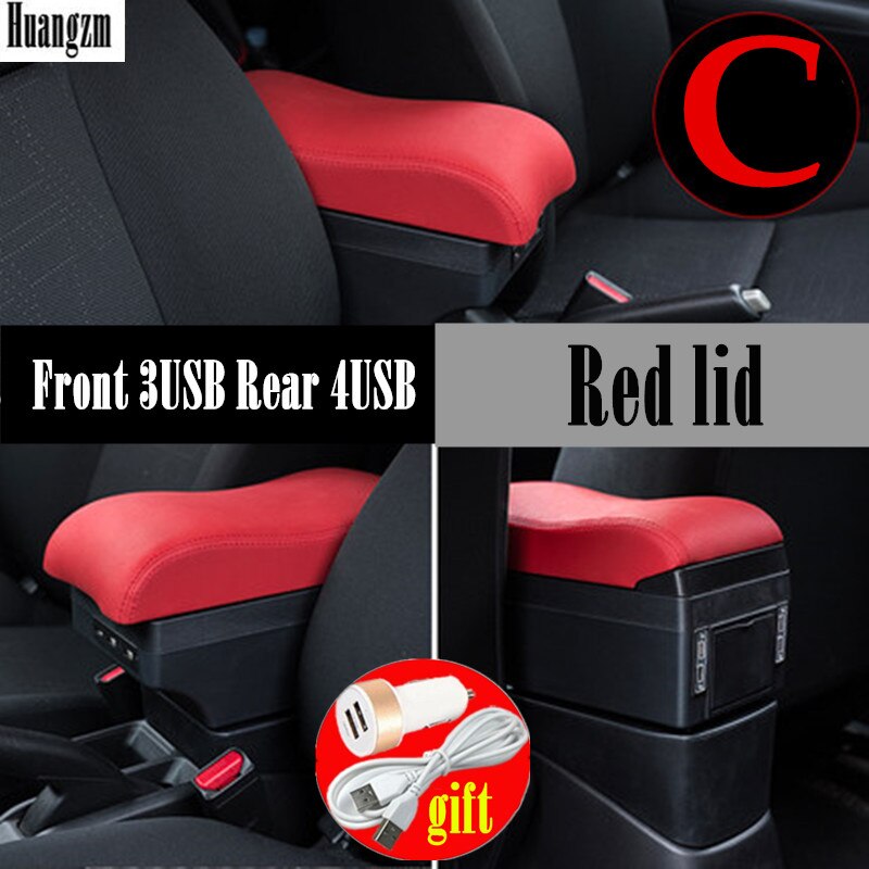 Voor Ford Fiesta Armsteun Doos Voor Ford Fiesta MK7 Interieur Onderdelen Speciale Retrofit Onderdelen Auto Armsteun Center Opbergdoos Met usb: C4 red 7USB