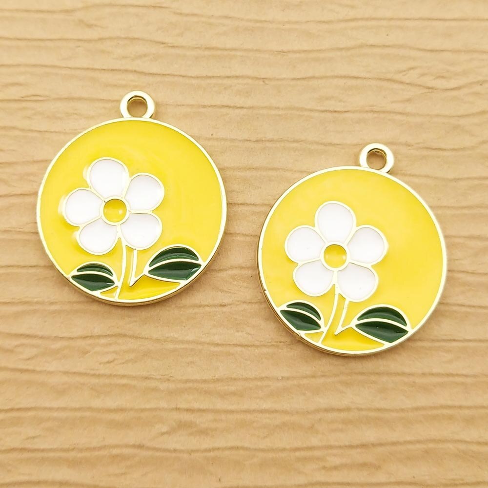 Pingente de flor esmaltada 20x22mm, pingente para fazer joias, brinco de moda, pulseira de pingente, charmoso de colar com 10 peças: yellow