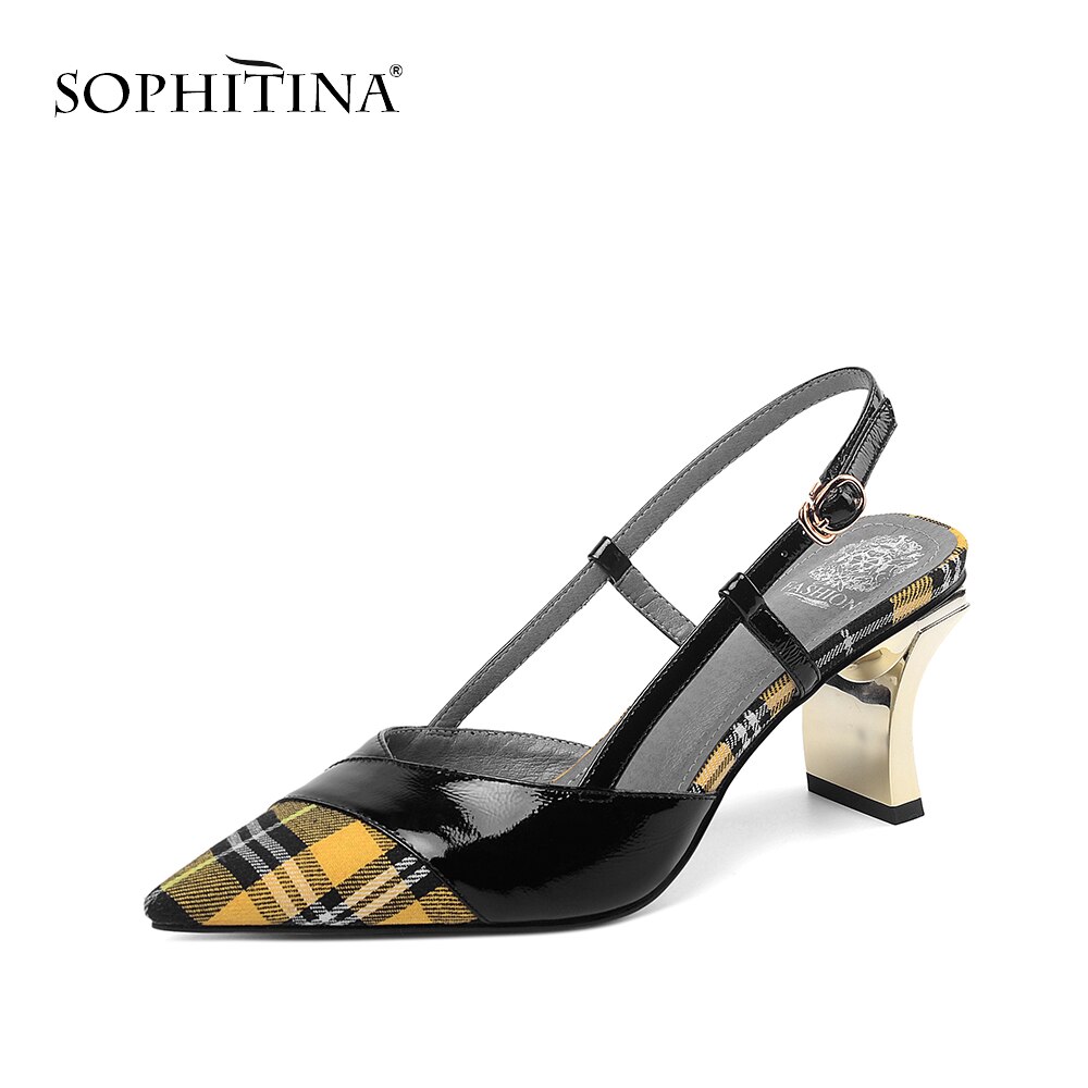 SOPHITINA couleurs mélangées sandales femmes talons épais treillis élément bout pointu sandales grande taille chaussures femmes SO493