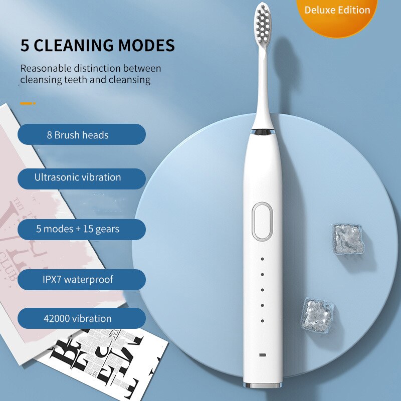 Ultrasound Electric Toothbrush Smart Tooth Brush Ultrasonic Automatic Fast Rechargeable Soft Electronic Washable Toothbrush: Magnetic  White