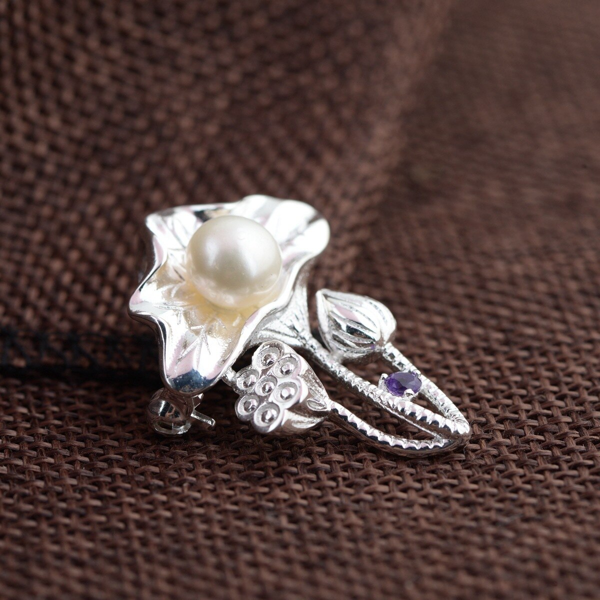 Echte Zoetwater Parel Broche Echt 925 Sterling Zilveren Sieraden Voor Vrouwen Lotus Seedpod