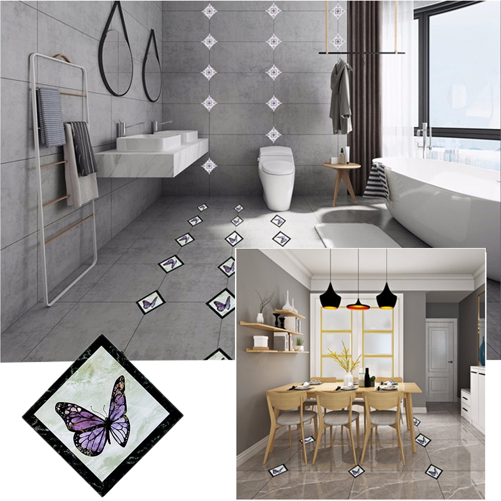 12pcs Diagonal Seam Stickers Butterfly Marble DIY Tile Sticker Waterproof Self-Adhesive Floor Sticker For Living Room Kitchen