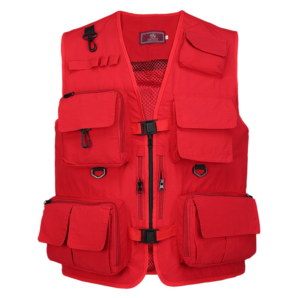 Fishing Vests Quick Dry Breathable Multi Pocket Mesh Vest Sleeveless Jackets Outdoor Unloading Photography Hiking Fish Vest: Red / XL