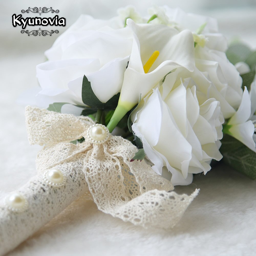 Mini ramo de flores de boda Boho de kyovia, ramo de novia con toque Real, flores de lirio blanco, ramo de novia FE100