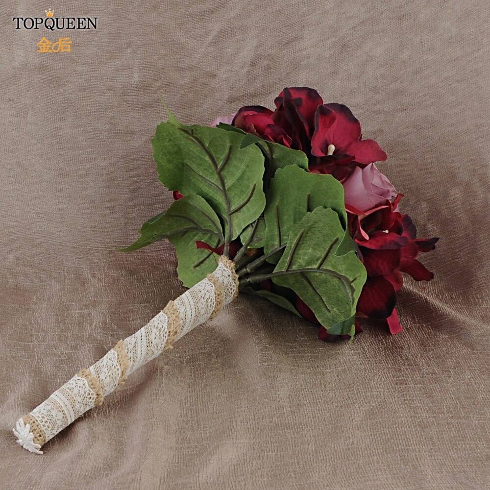 Topqueen  f20 bryllup bukett peon bukett burgunder blomst brudepiker dekorasjon blomster ekte touch bukett røde blomster mariage