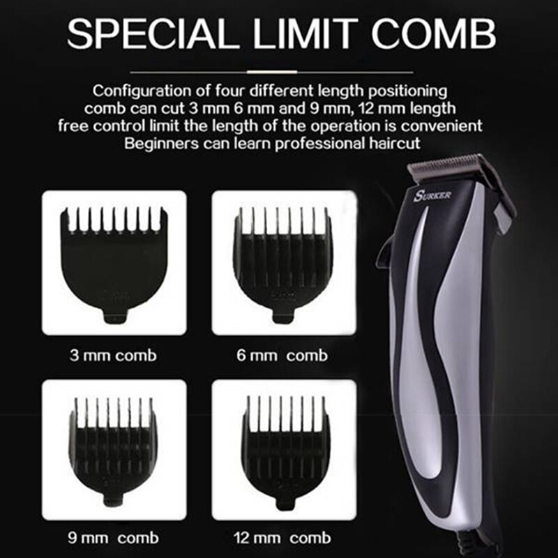 Surker-máquina de corte de pelo ajustable para hombres y niños, cortadora de pelo de línea de tira, enchufe de la UE, SK-5603